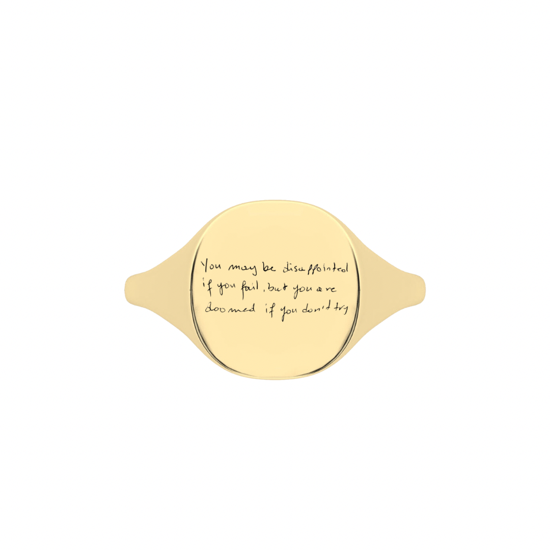 The Franca Touch Gold Signet Ring - Custom Handwriting | Also, Freedom