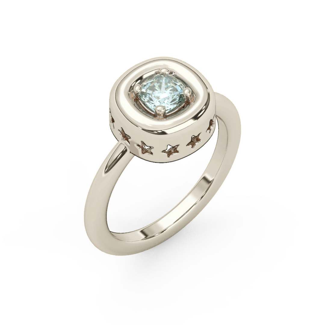 Mini Leo Puff Ring | Silver - Aquamarine