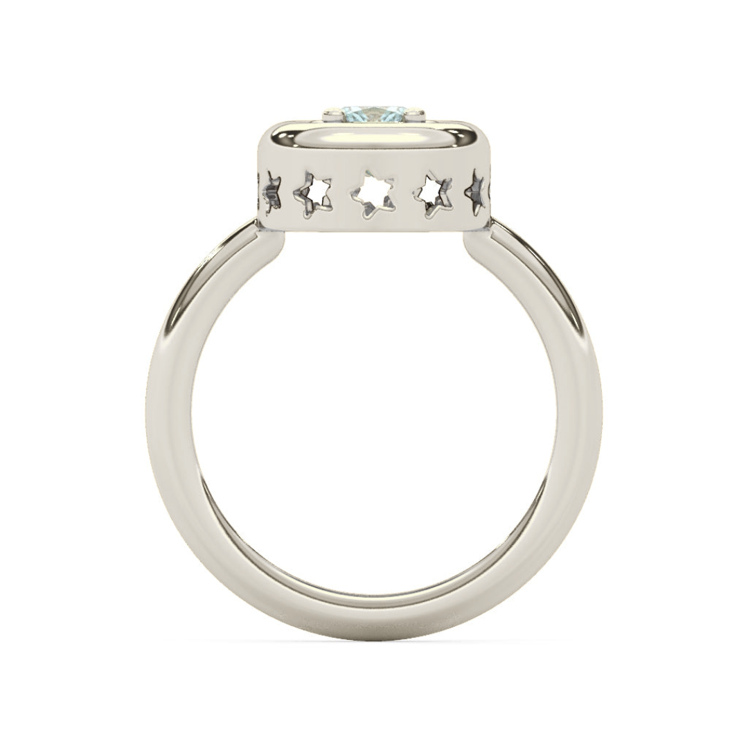 Mini Leo Puff Ring | Silver - Aquamarine