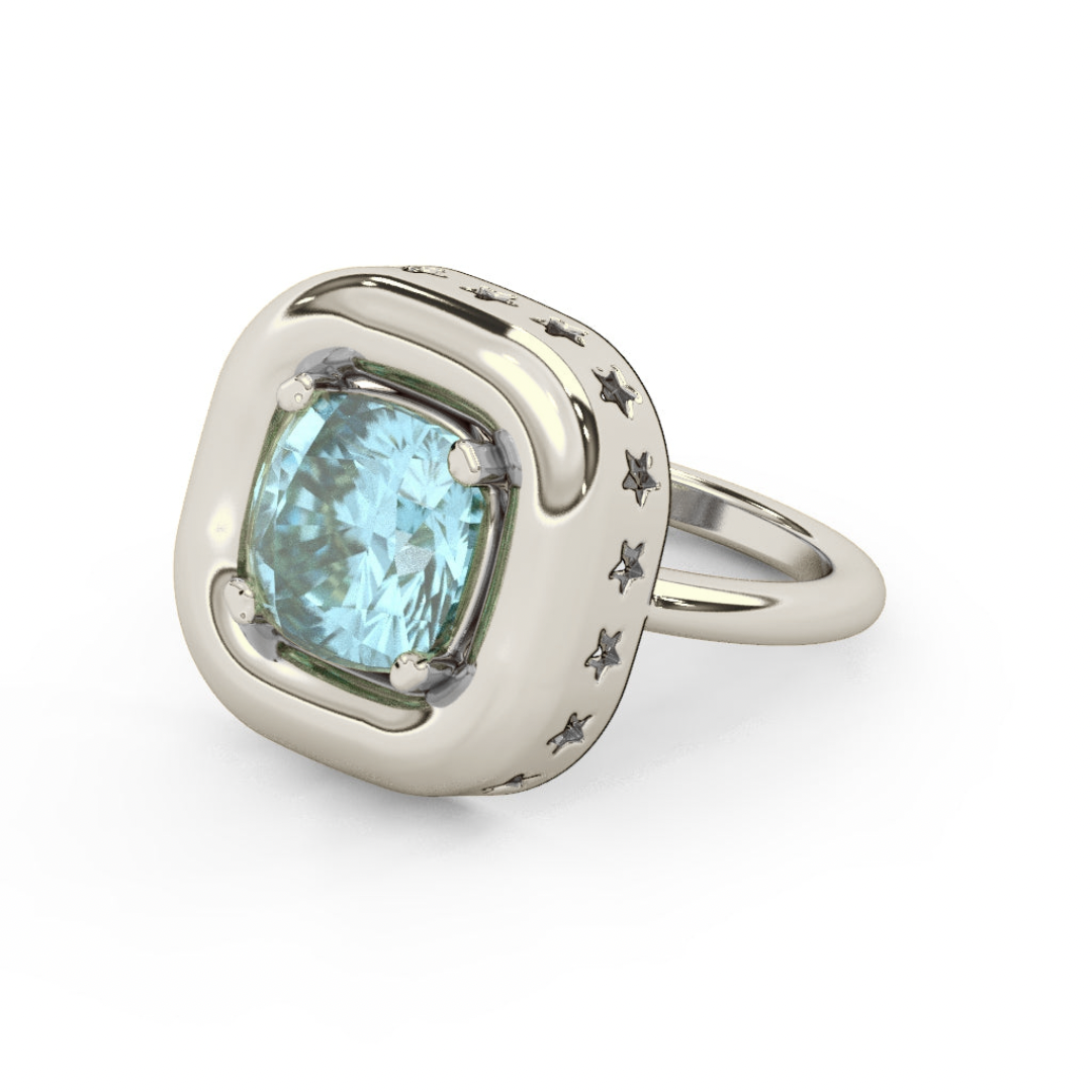 Leo Puff Ring | Silver - Aquamarine