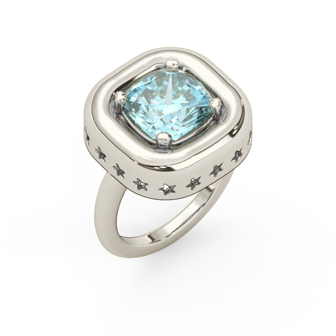 Leo Puff Ring | Silver - Aquamarine